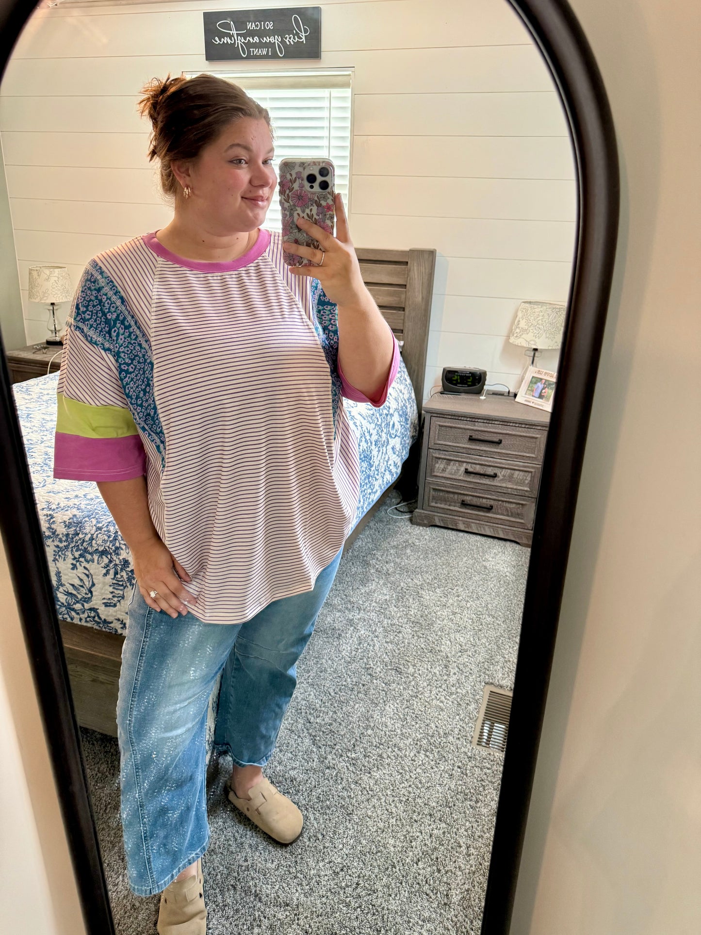 Floral Striped Patchwork Top