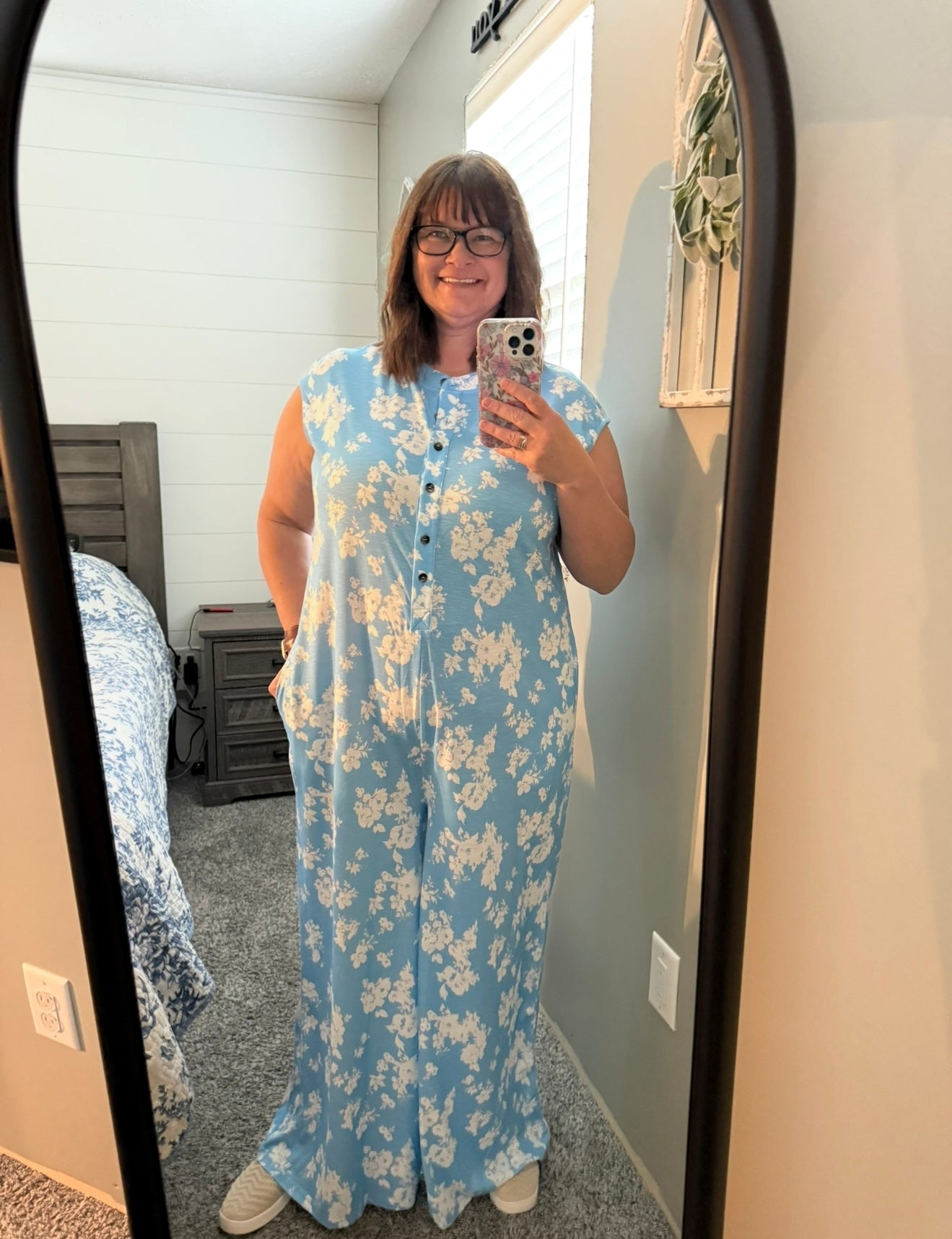 Blue + White Floral Jumpsuit