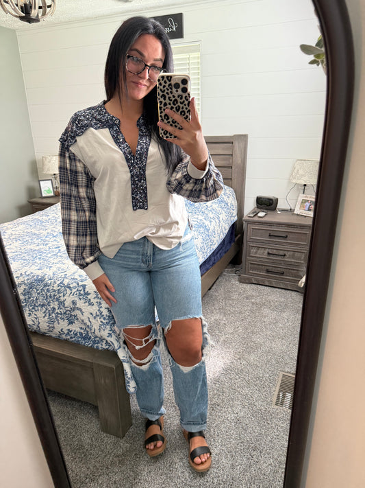 Floral Plaid Patchwork Top